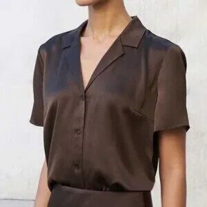 NEW - AYR Finn Silk Viscose Shirt in Sicilian Umber - Size Medium